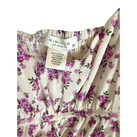 Kirious LA‎ Floral Crop Top Medium Boned Ruched Ruffle Sleeve Cottagecore Purple - Picture 3 of 8
